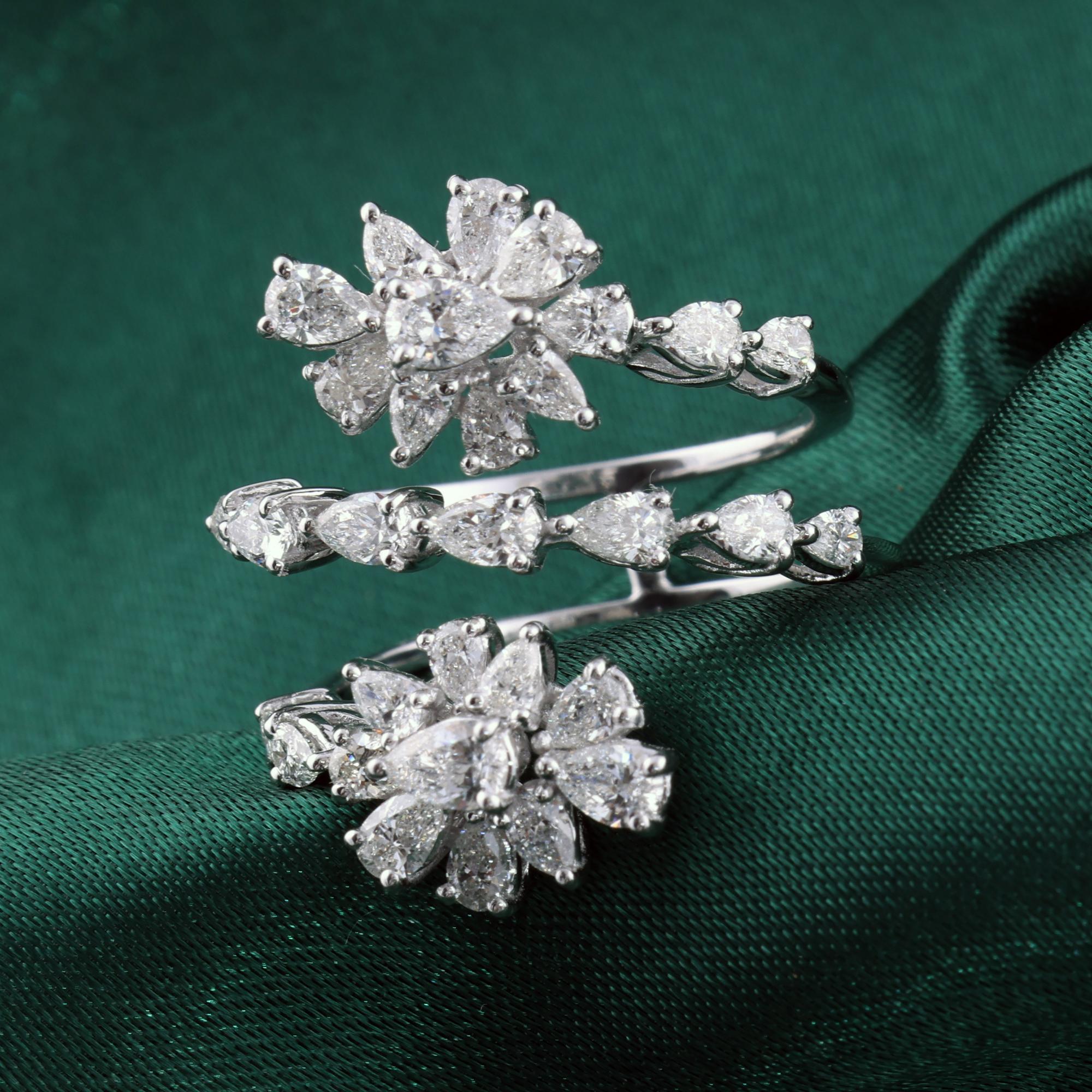 En venta: Pear Cut 1.87Ct Natural Diamond Floral Spiral Ring 18K White Gold Fine Jewelry  7