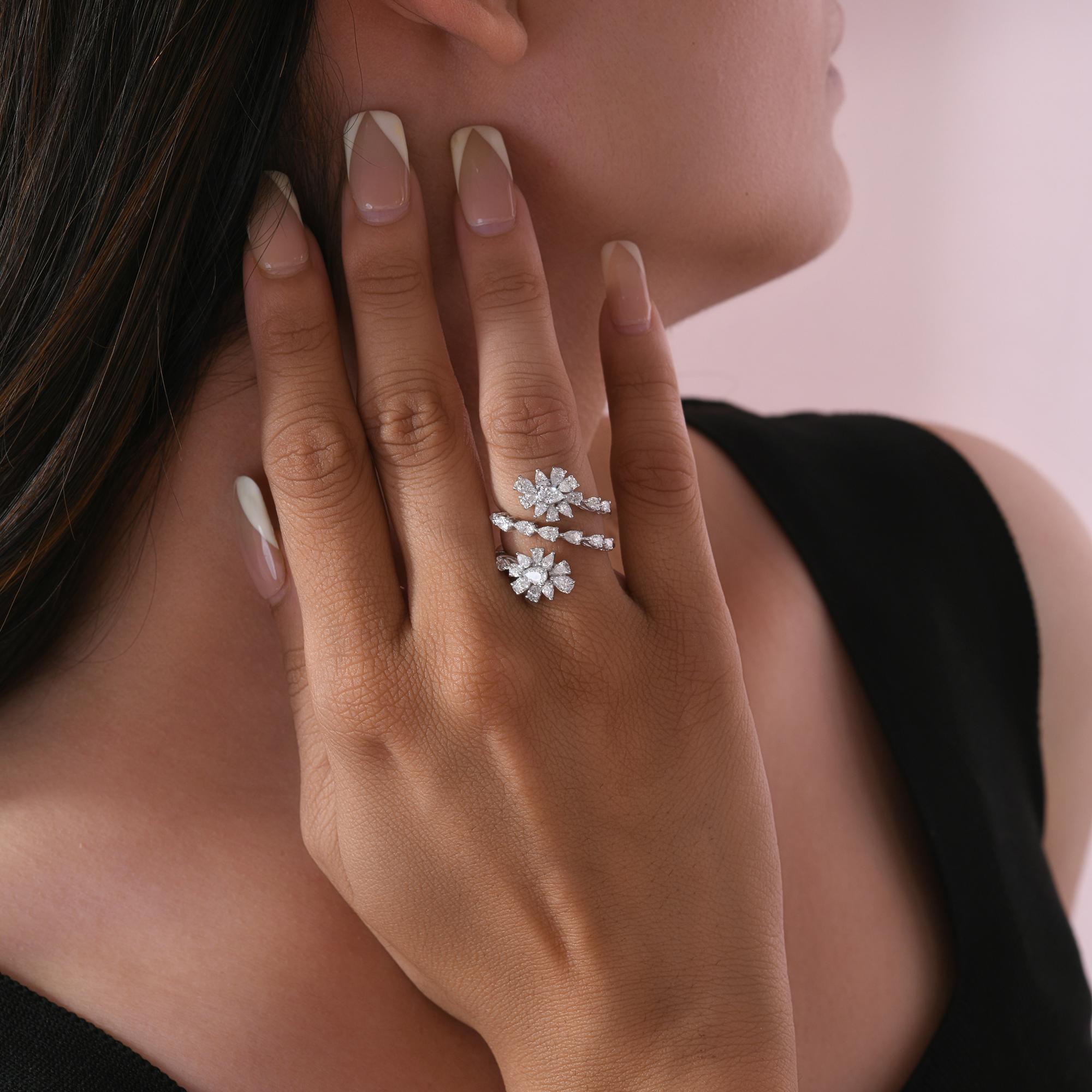 En venta: Pear Cut 1.87Ct Natural Diamond Floral Spiral Ring 18K White Gold Fine Jewelry  8