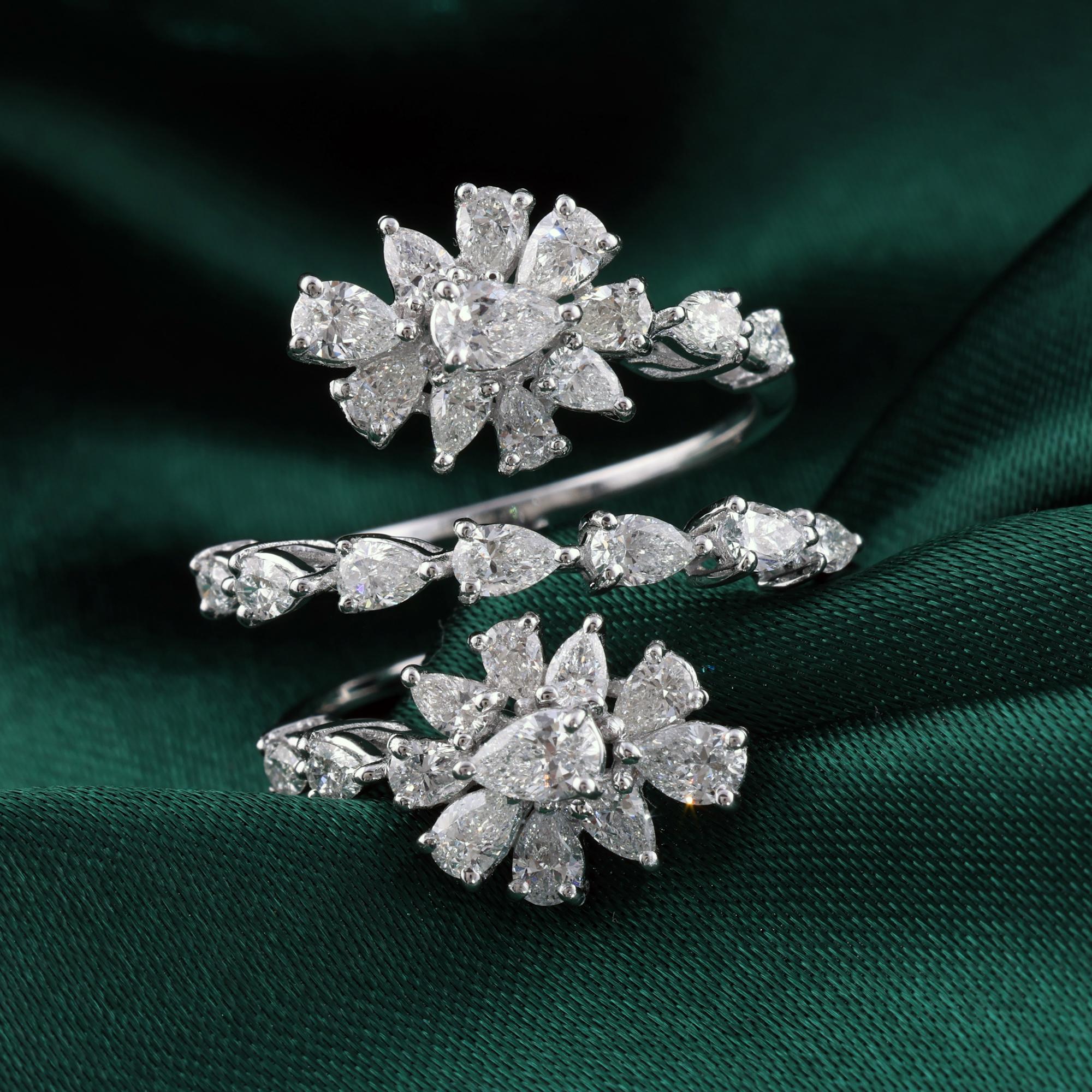 En venta: Pear Cut 1.87Ct Natural Diamond Floral Spiral Ring 18K White Gold Fine Jewelry  9