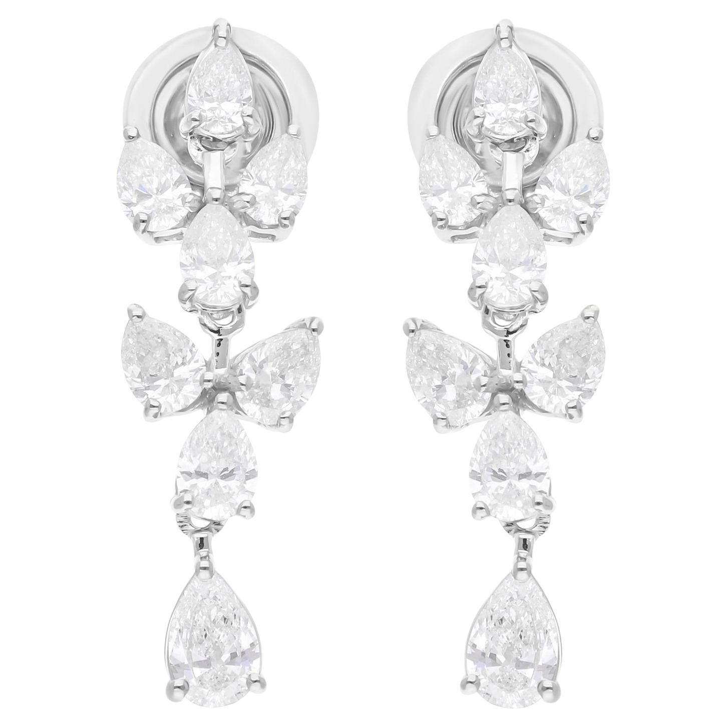 Pear Cut 1.95 Carat SI/H Natural Diamond Dangle Earrings 18 Karat White Gold