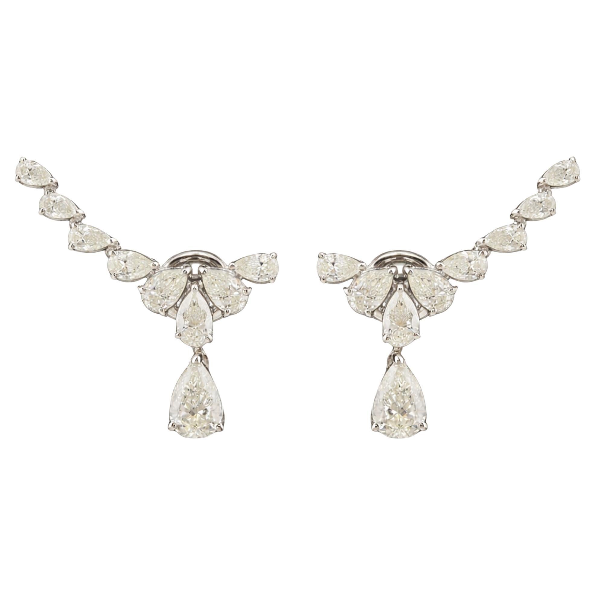 2 Carat Pear Cut SI/H Diamond Ear Climber Earrings 14k White Gold Bridal Jewelry