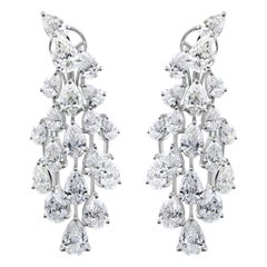 Pear Cut 21.06 Ct SI/H Diamond Chandelier Earrings 14k White Gold Jewelry