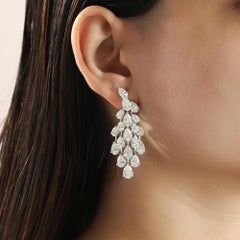 Pear Cut 21.06 Ct SI/H Diamond Chandelier Earrings 18k White Gold Jewelry