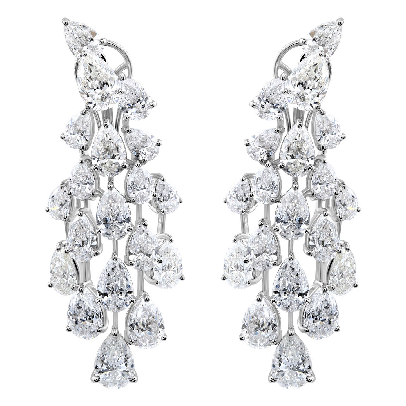 Natural Diamond Waterfall Chandelier Earrings in 18K White Gold 21.06 Carat