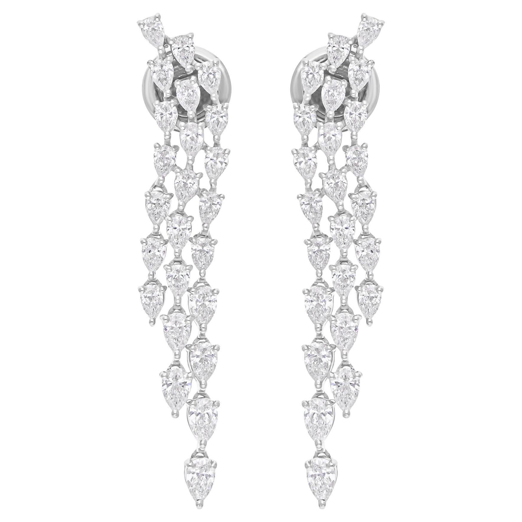 Pear Cut 2.25 Carat Natural Diamond Drop Earrings 14k White Gold Fine Jewelry For Sale