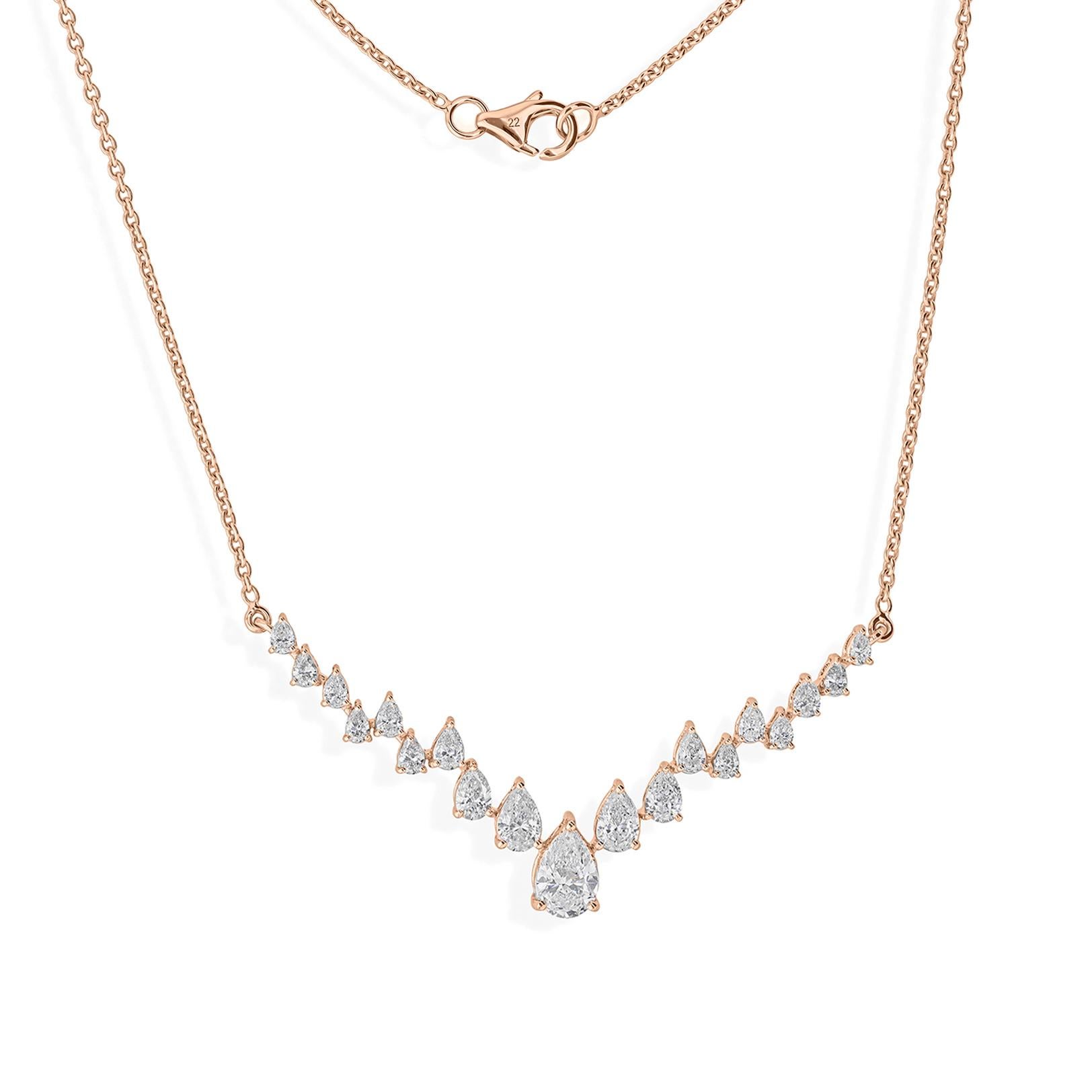 Collier à pendentifs gradués en or rose 18 carats avec diamants taille poire de 2,28 carats en vente 1