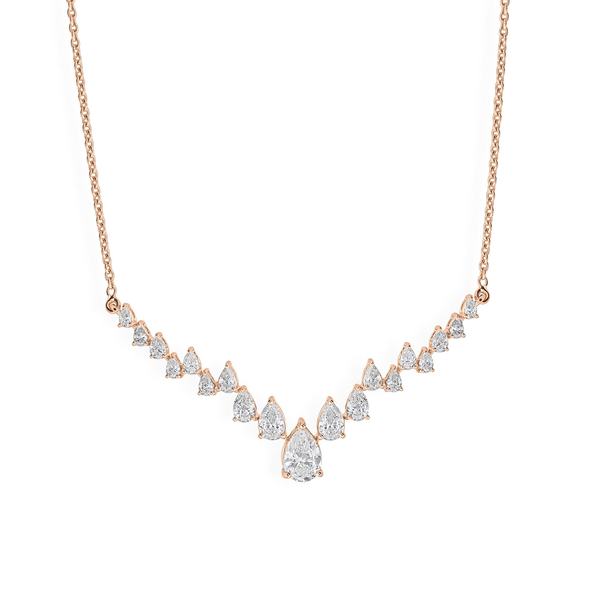 Collana con catena di diamanti graduata con taglio a pera da 2,28 carati in oro rosa 18 carati