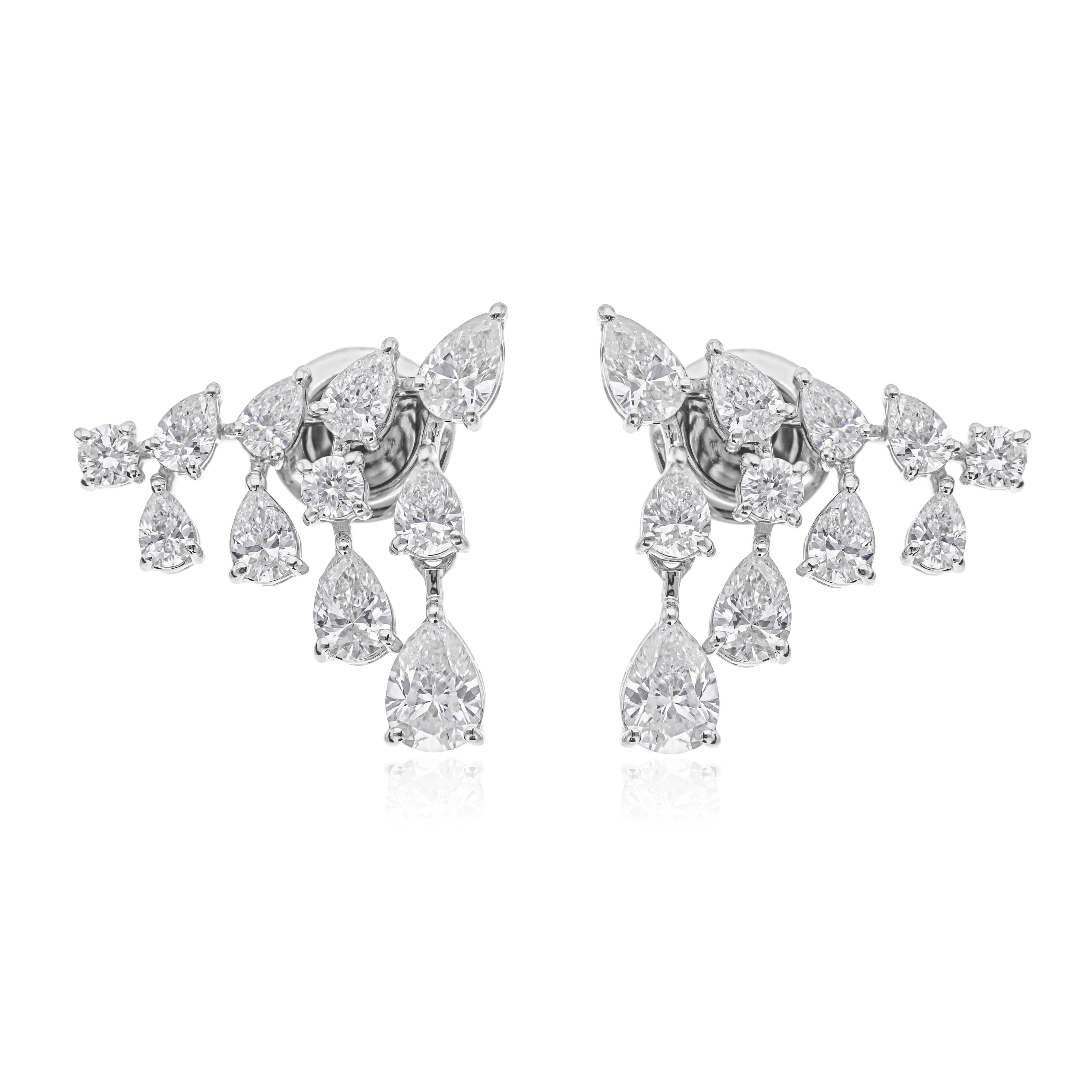 Pear Cut 2.28cts SI/HI Diamond Stud Earrings Gift 18k Solid White Gold For Sale 4