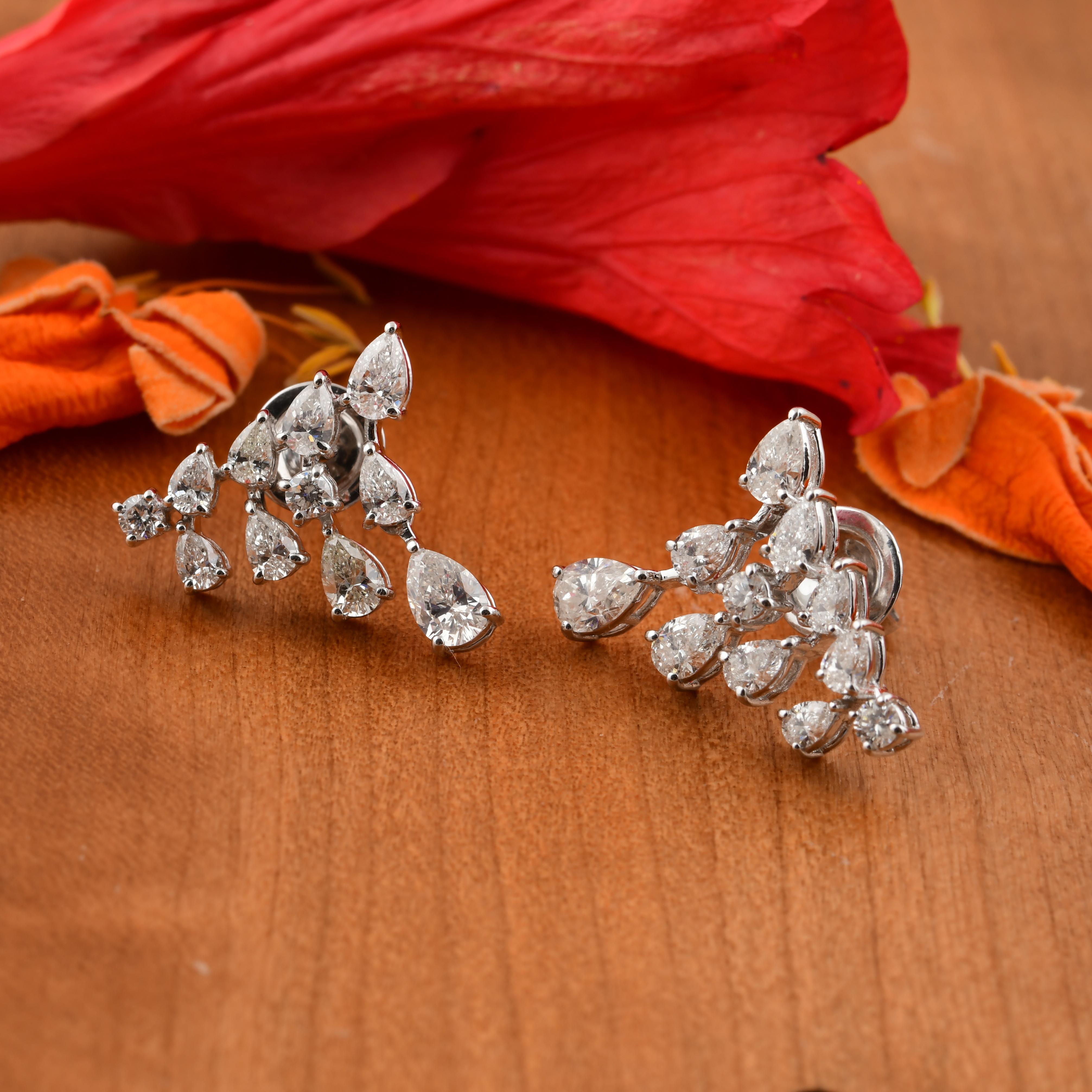 Mixed Cut Pear Cut 2.28cts SI/HI Diamond Stud Earrings Gift 18k Solid White Gold For Sale