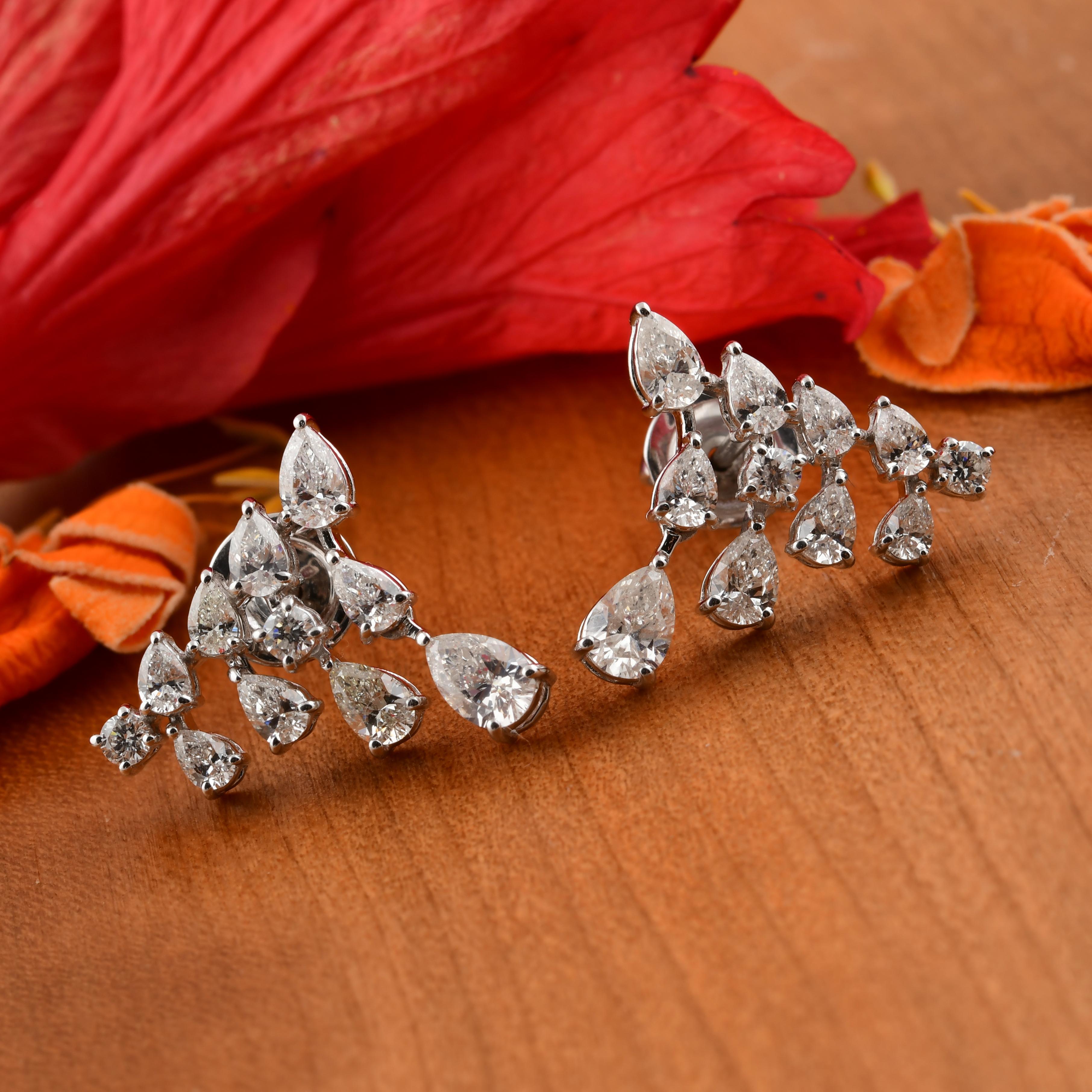 Women's Pear Cut 2.28cts SI/HI Diamond Stud Earrings Gift 18k Solid White Gold For Sale