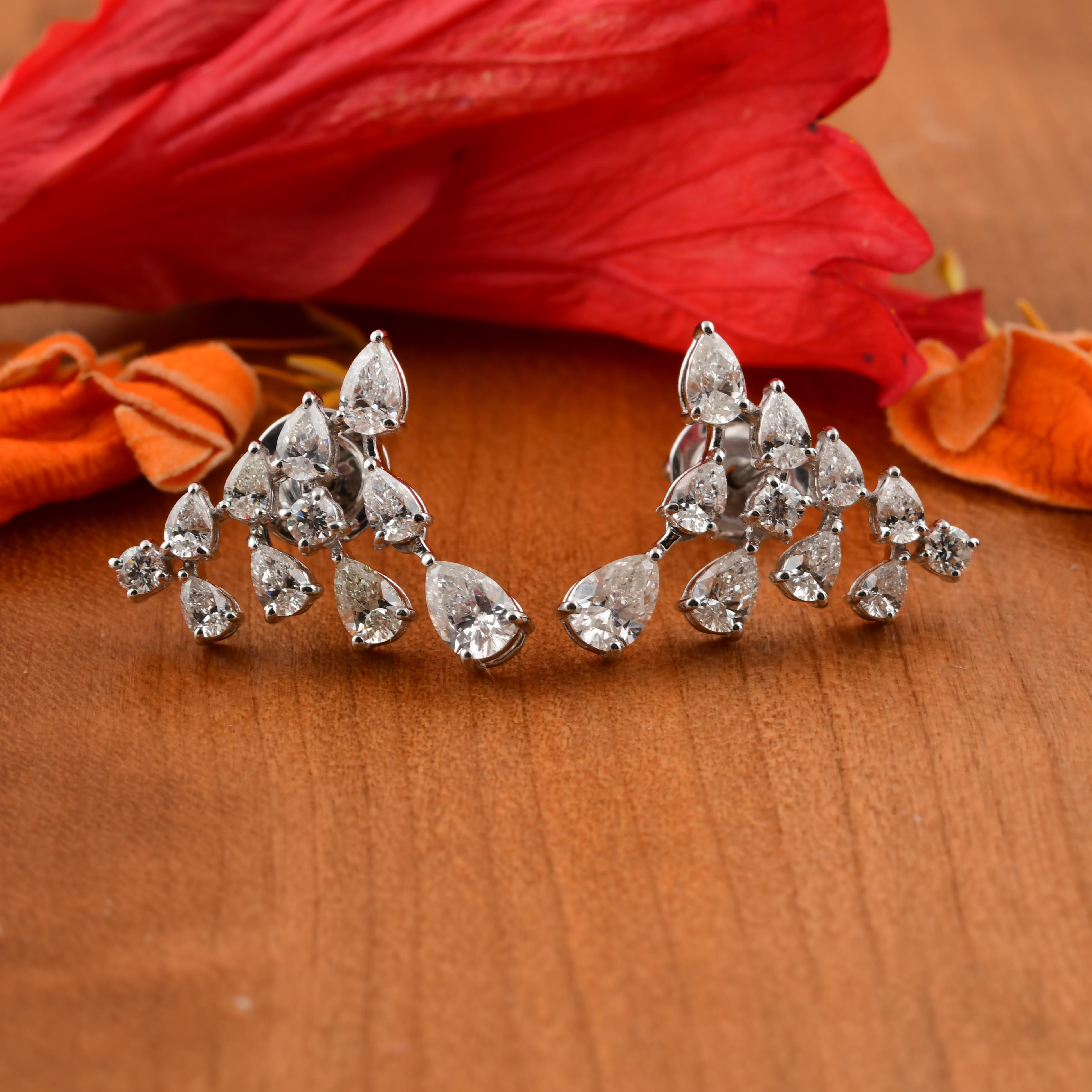Pear Cut 2.28cts SI/HI Diamond Stud Earrings Gift 18k Solid White Gold For Sale 2