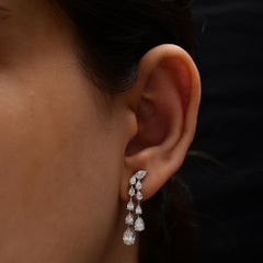 Natural Diamond Chandelier Drop Earrings 2.39 Carats in 18K White Gold