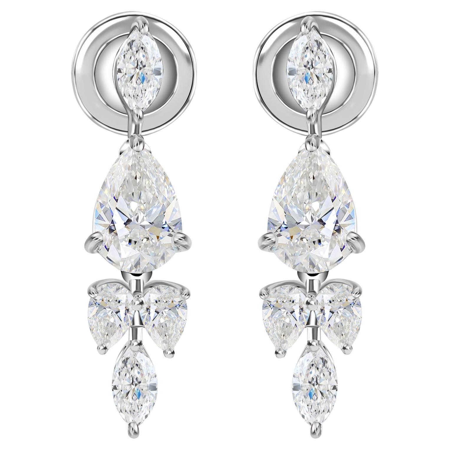 2.44 ctw Marquise & Pear Diamond Drop Earrings 14K White Gold Anniversary Gift