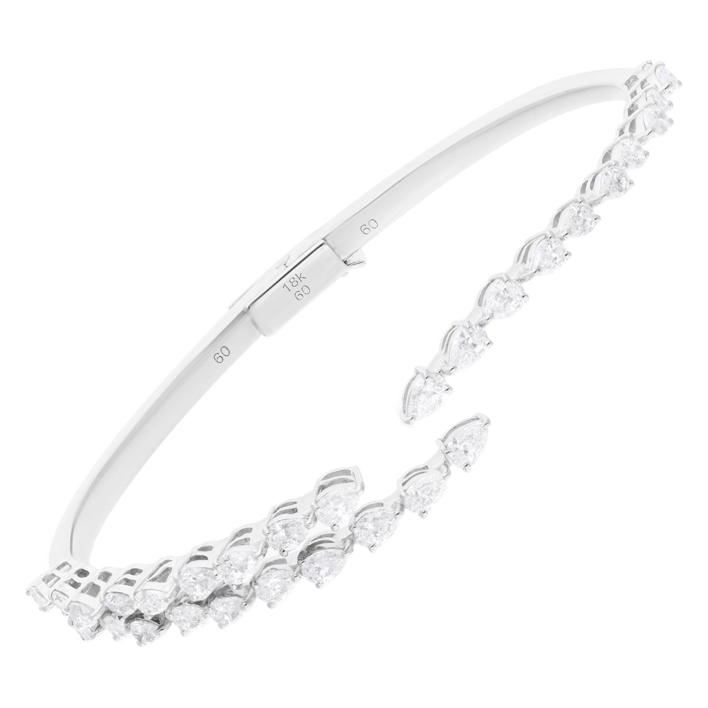 Pear Cut 2.85Ct SI/H Diamond Cuff Bracelet 18K White Gold Fine Jewelry