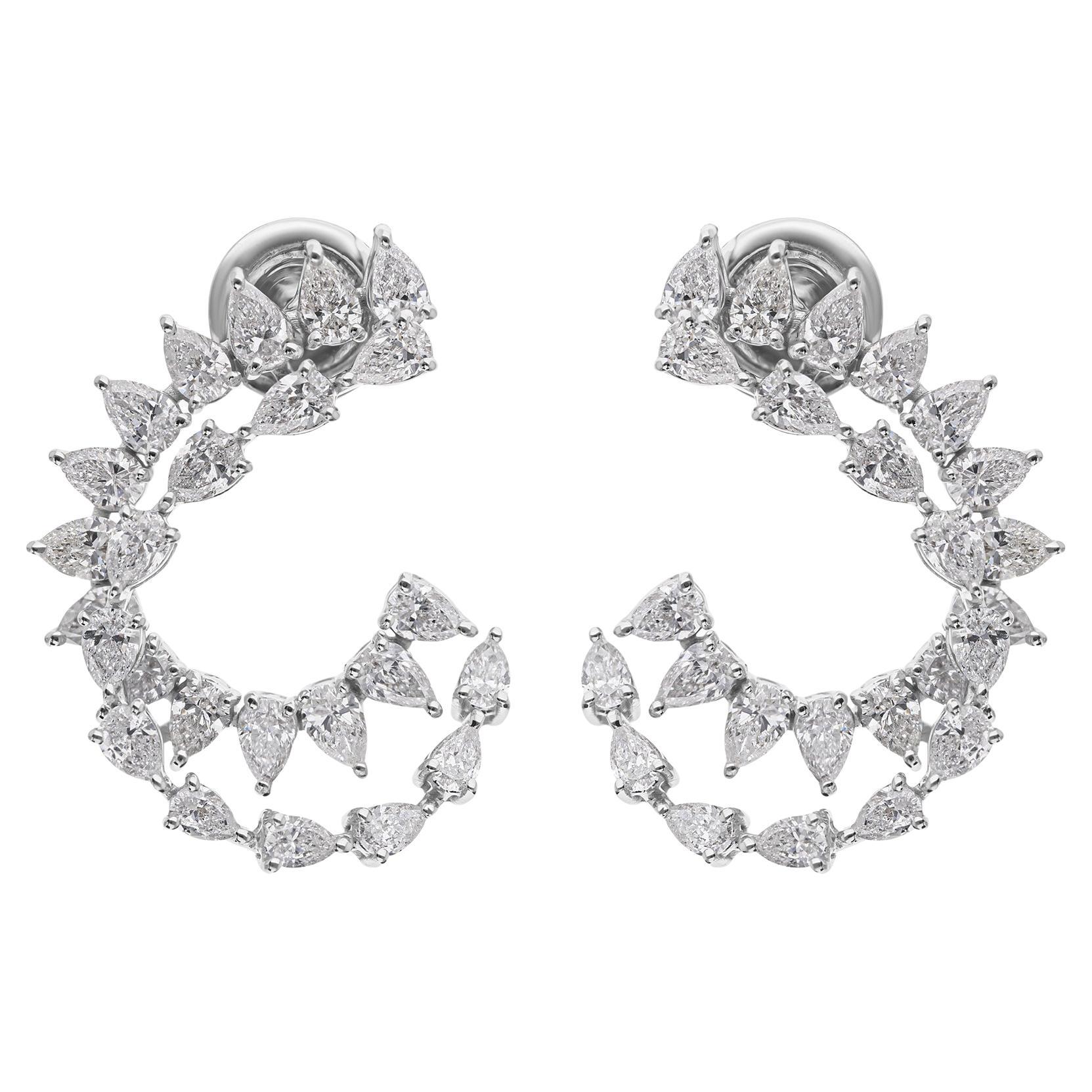 Natural Diamond Open Hoop Earrings 2.93 Carats 14K White Gold Pear Cut