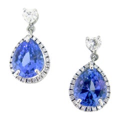 Pear Cut 3.19 Carat Tanzanites Heart Cut Diamonds Gold Drop Dangle Earrings