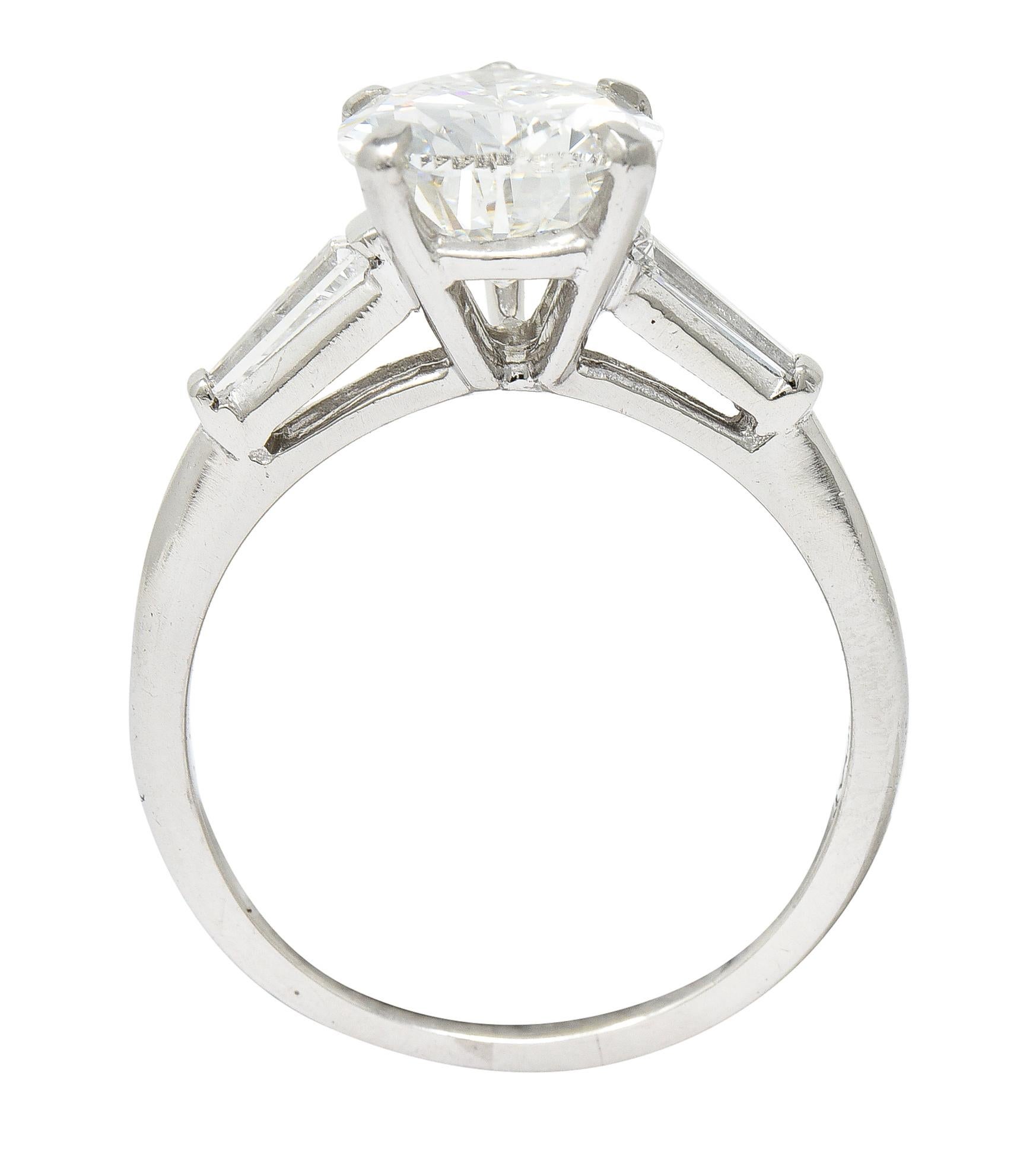 Pear Cut 3.56 Carats Diamond Platinum Engagement Ring GIA 5