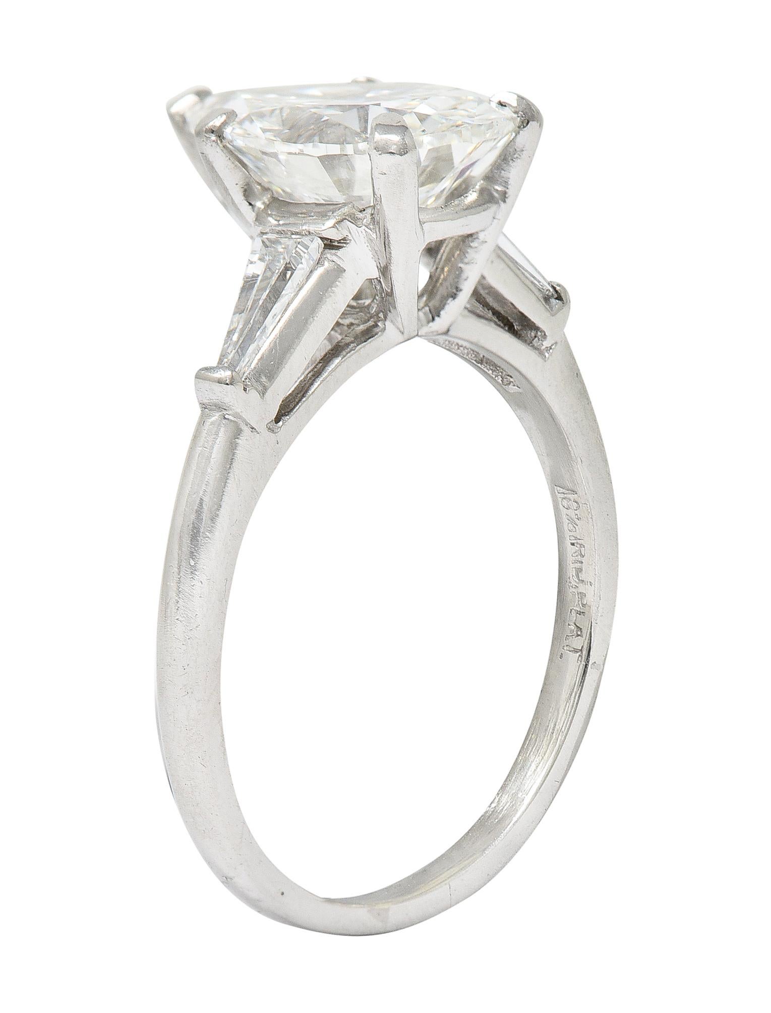 Pear Cut 3.56 Carats Diamond Platinum Engagement Ring GIA 6
