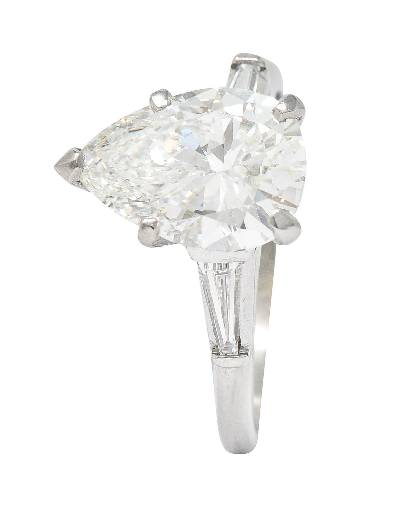 Pear Cut 3.56 Carats Diamond Platinum Engagement Ring GIA 7