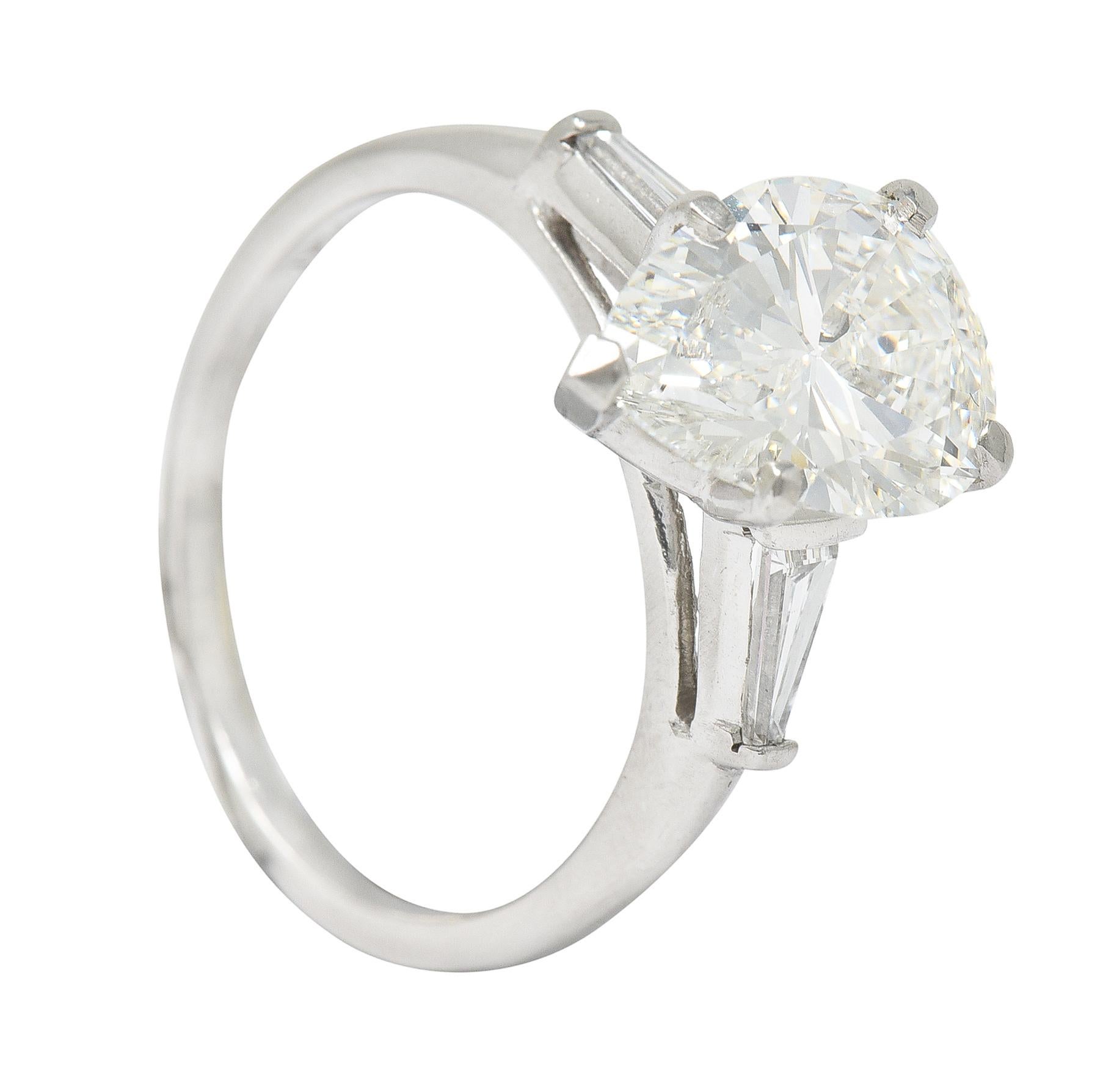 Pear Cut 3.56 Carats Diamond Platinum Engagement Ring GIA 8
