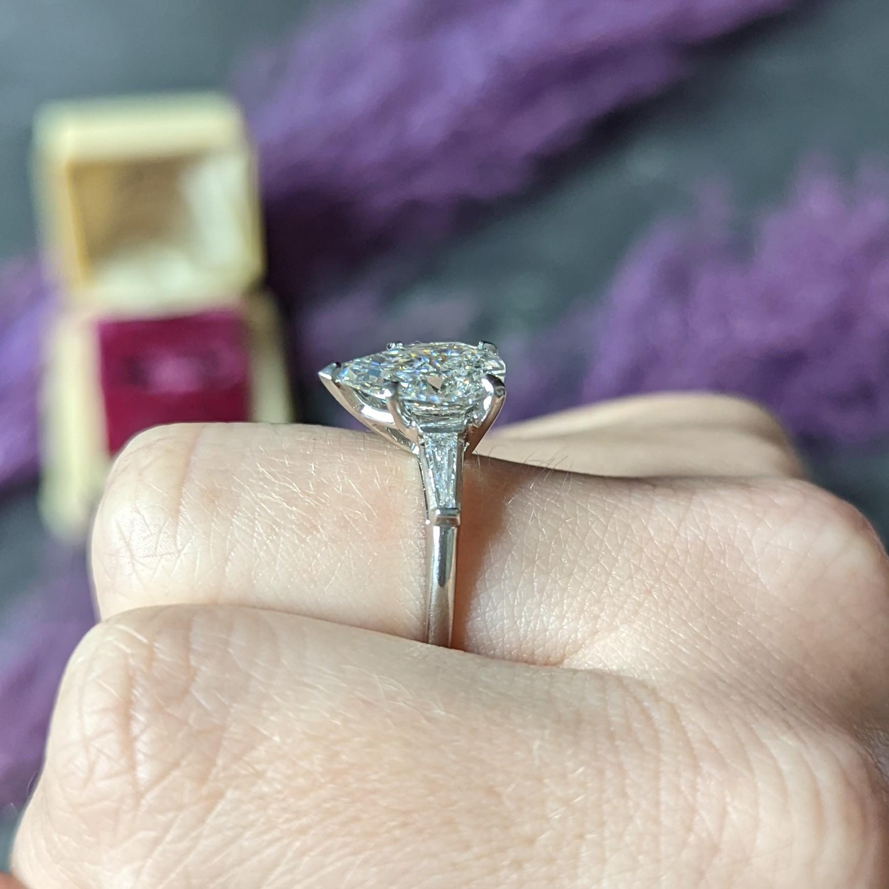 Pear Cut 3.56 Carats Diamond Platinum Engagement Ring GIA 11