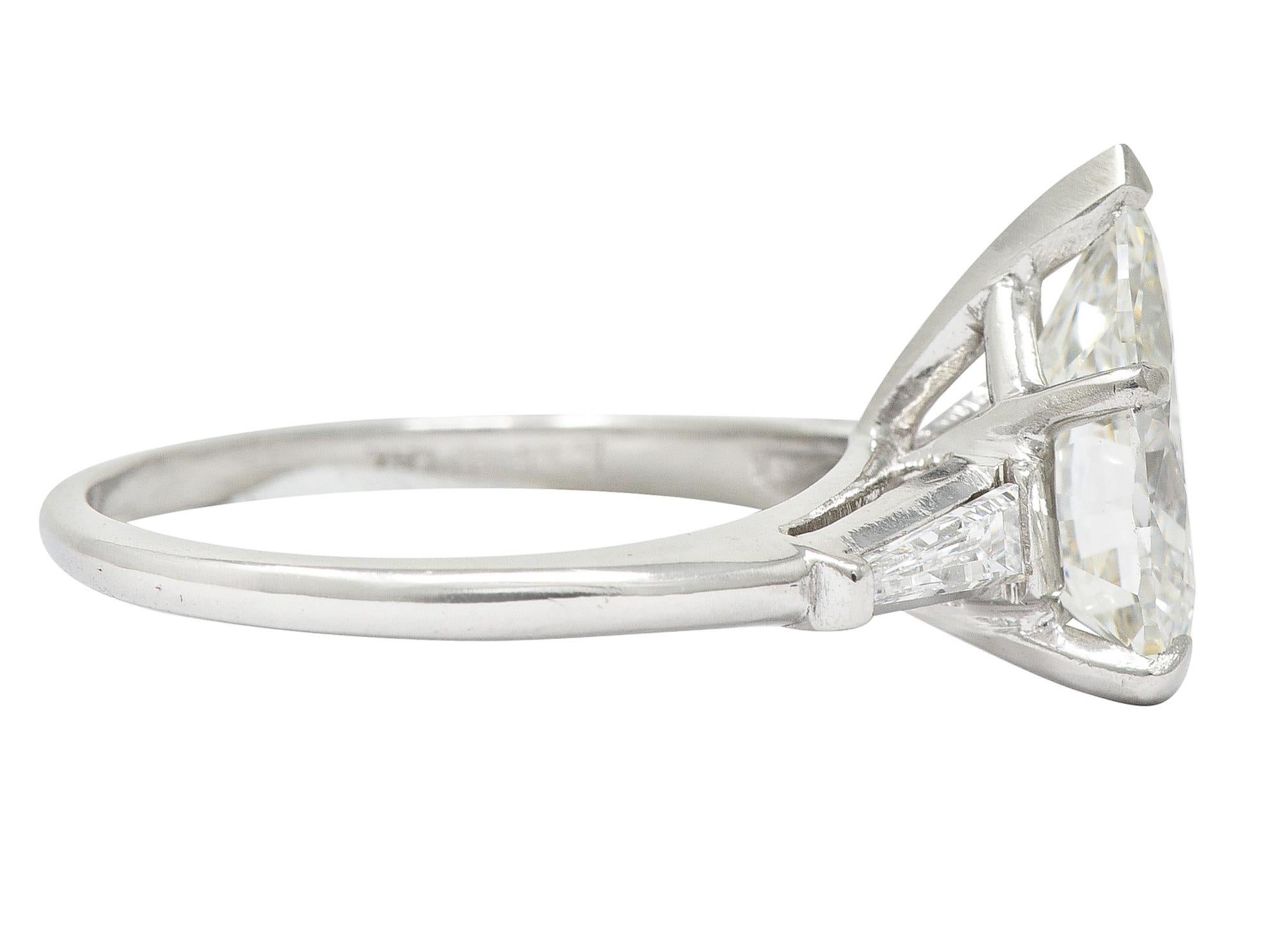 Retro Pear Cut 3.56 Carats Diamond Platinum Engagement Ring GIA