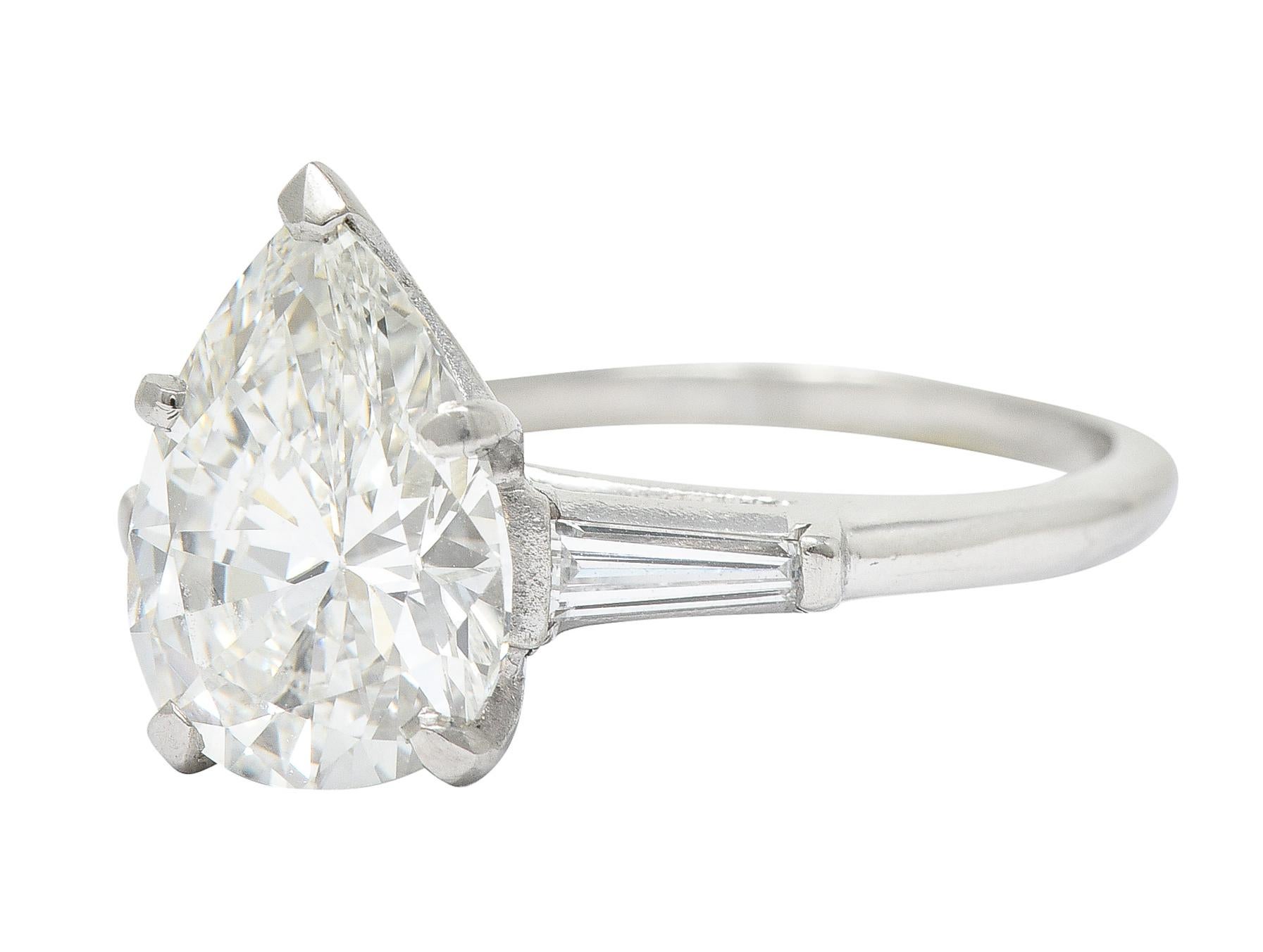Pear Cut 3.56 Carats Diamond Platinum Engagement Ring GIA 1