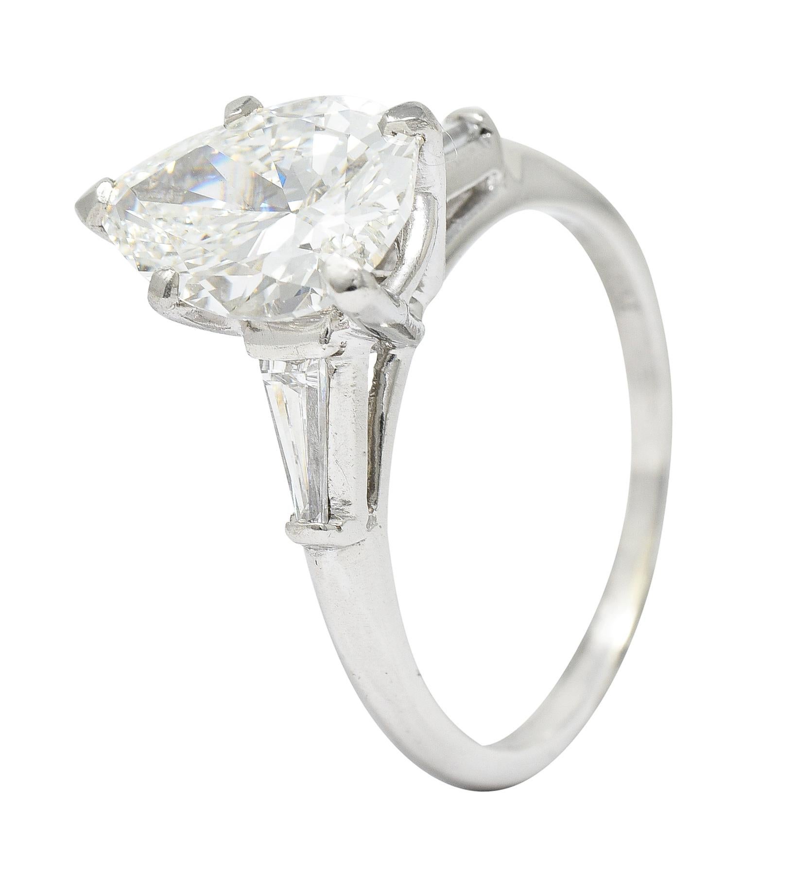 Pear Cut 3.56 Carats Diamond Platinum Engagement Ring GIA 3