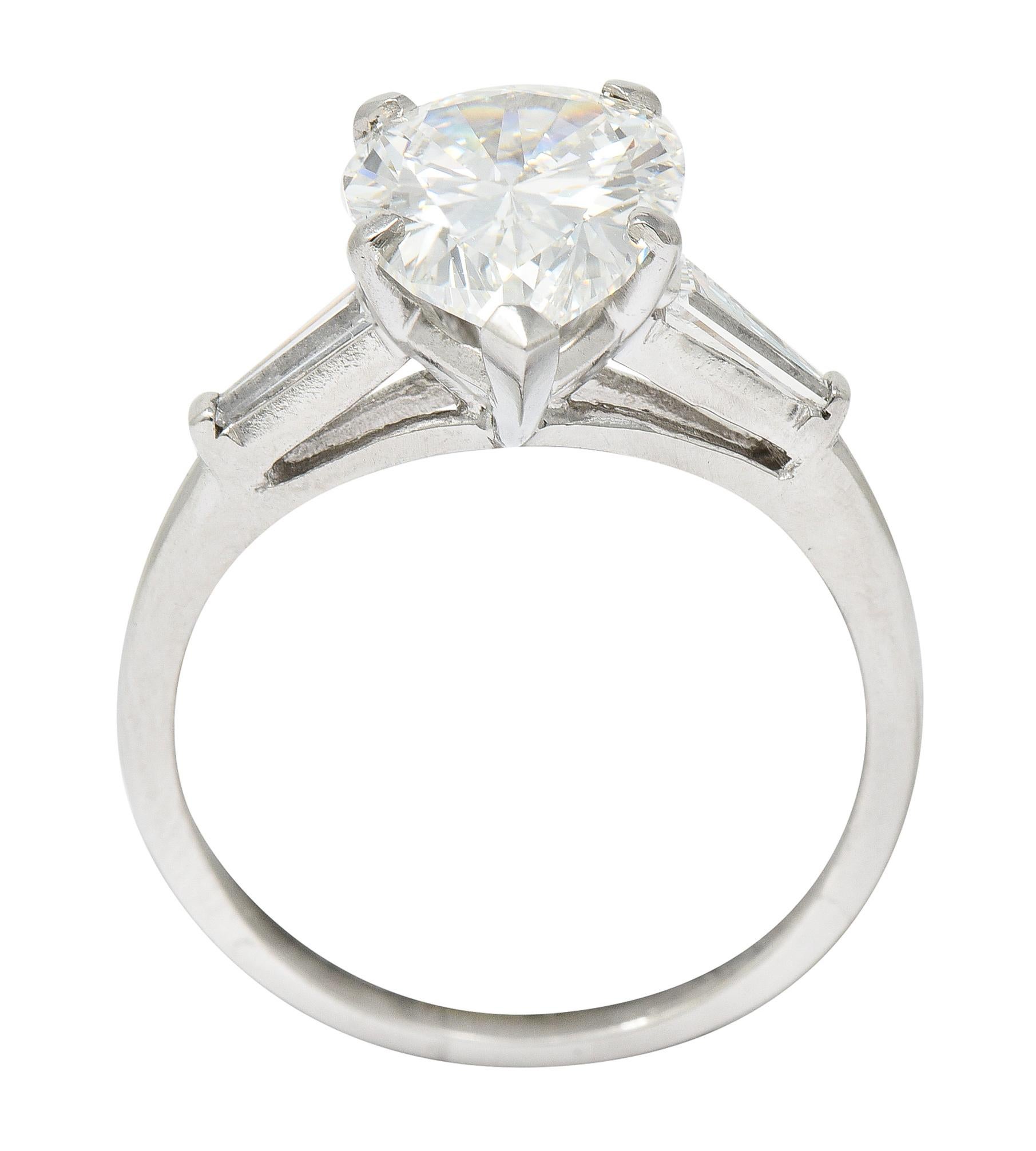 Pear Cut 3.56 Carats Diamond Platinum Engagement Ring GIA 4