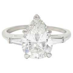 Pear Cut 3.56 Carats Diamond Platinum Engagement Ring GIA