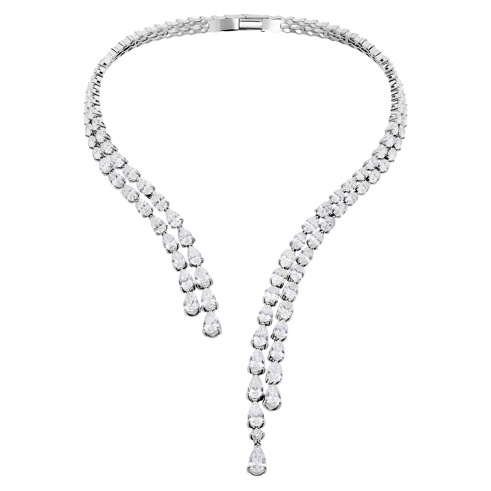 Collana a goccia Y-Lariat in oro bianco 14K con diamante naturale da 35,79 carati e pera ovale