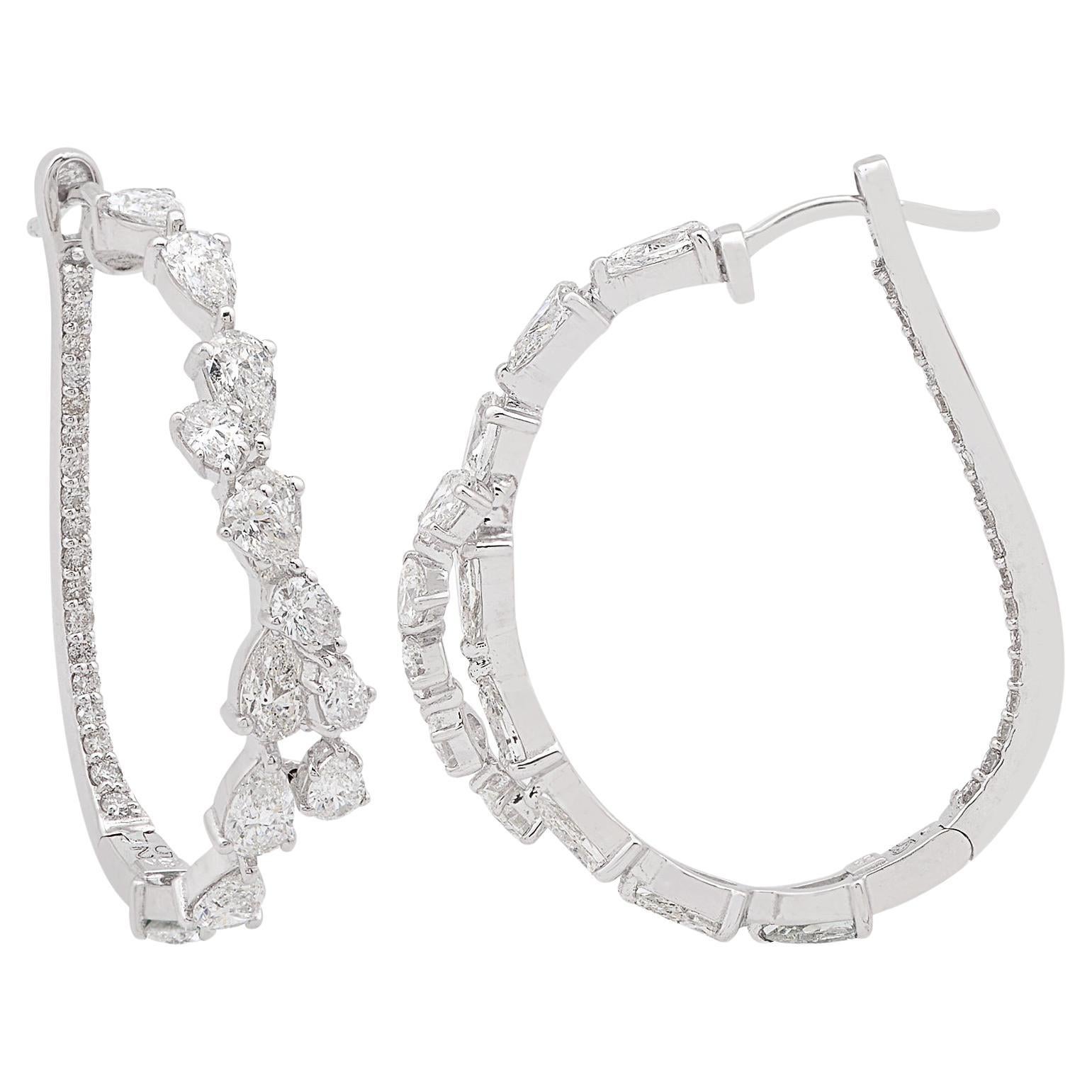 Boucles d
oreilles russes en or blanc 18 carats avec diamant naturel de 3,60 carats en forme de poire