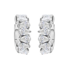 Pear Cut 3.73 Ct Natural Diamond Helix Hoop Earrings 18k White Gold
