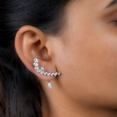 Pear Cut 3.90Ct Natural Diamond Ear Climber Drop Earrings In 18K White Gold