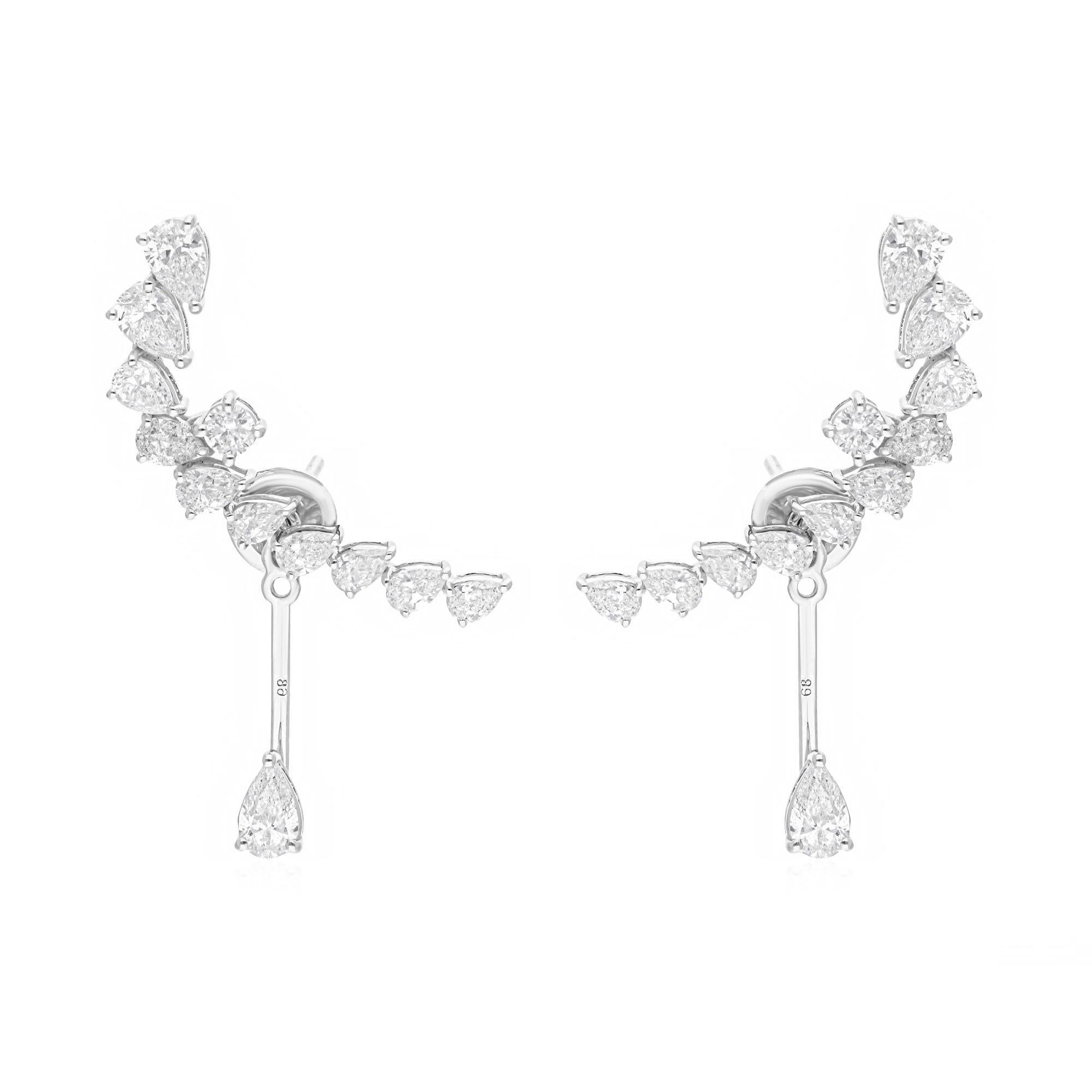 Pear Cut 3.90Ct Natural Diamond Ear Climber Drop Earrings In 18K White Gold