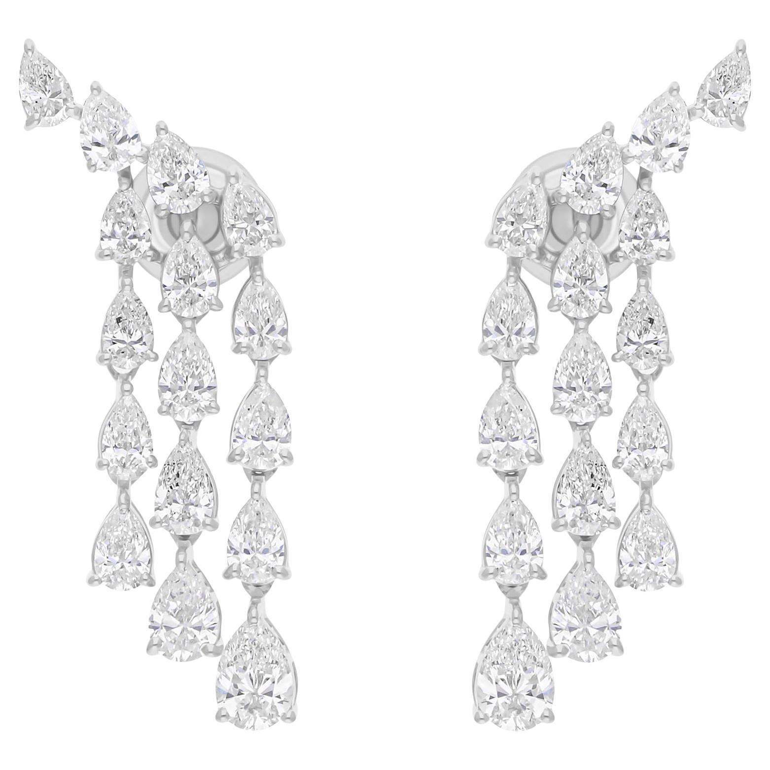 Pear Cut 4.21Ct Diamond Dangle Drop Bridesmaid Earrings 14 Karat White Gold For Sale