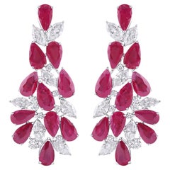 Natural Ruby and Diamond Chandelier Earrings 61.84 Carats 14K White Gold