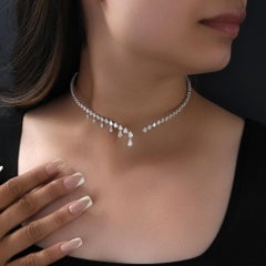 Pear Cut 7.4 Ct Genuine Diamond Drop Choker Necklace 18k White Gold