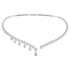 Pear Cut 7.4 Ct Genuine Diamond Drop Choker Necklace 18k White Gold