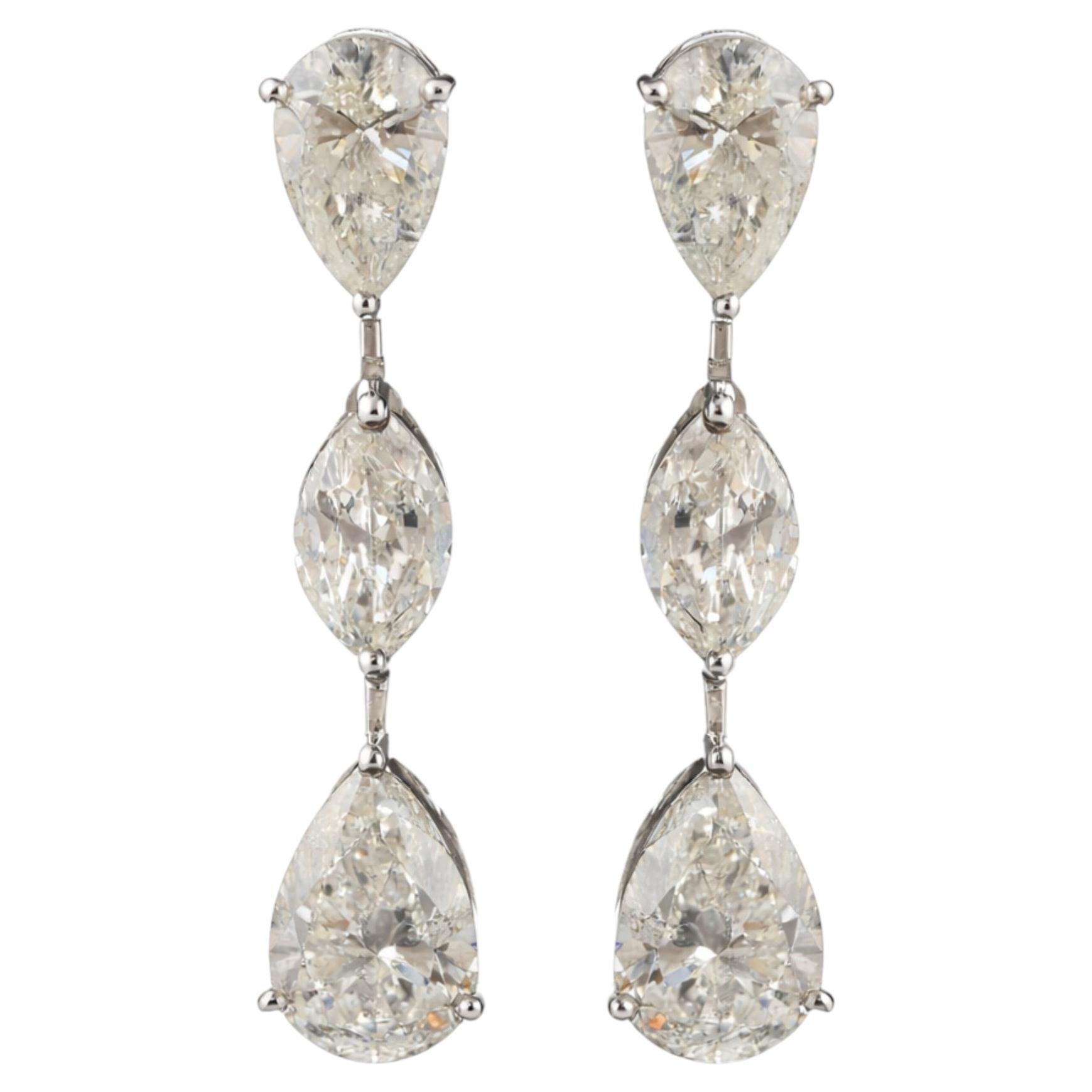 Pear Cut 7.91 Ct Certified Diamond Dangle Earrings 18k White Gold