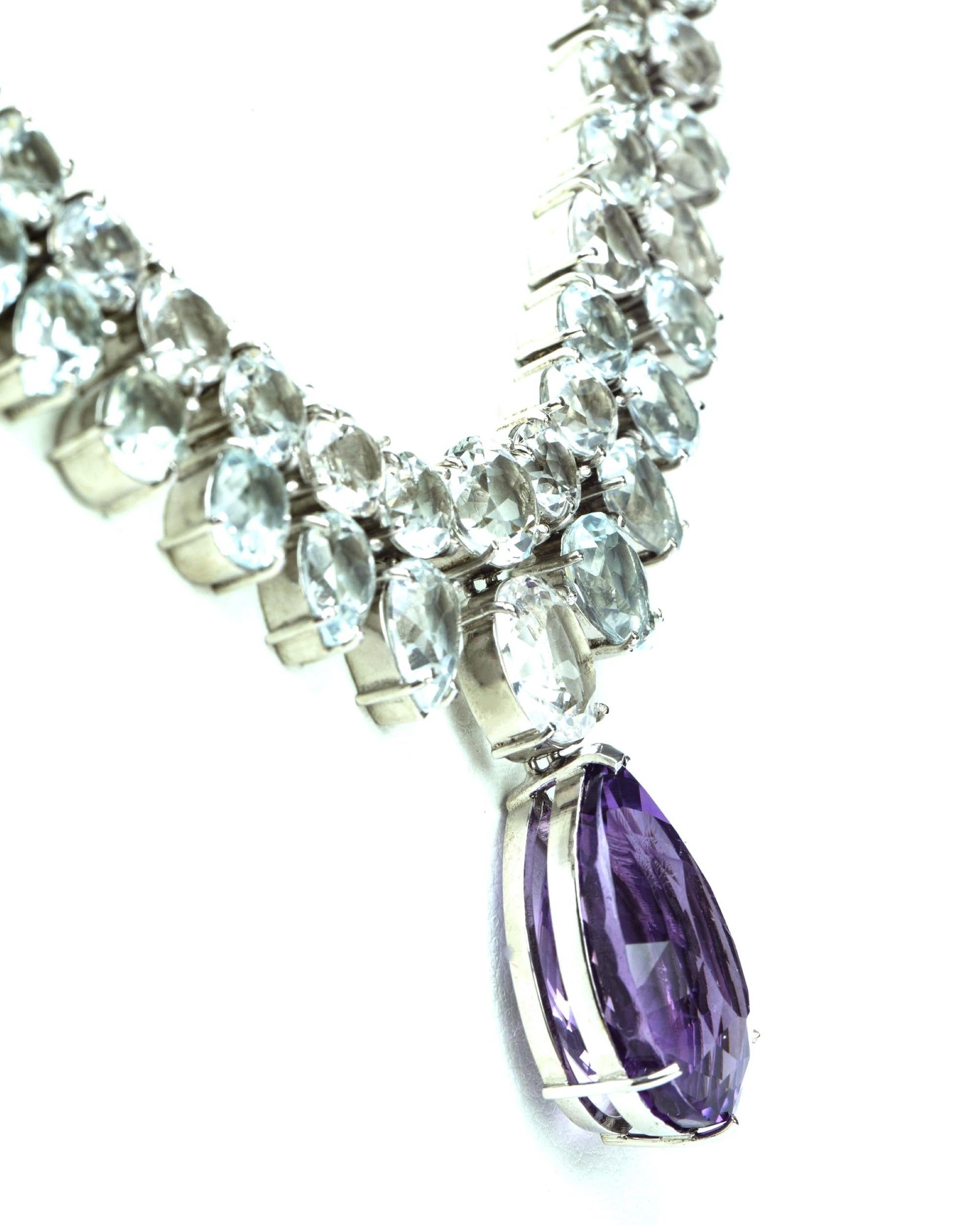 10ct Pear Cut Amethyst and Topaz Necklace In New Condition For Sale In Sheridan, WY