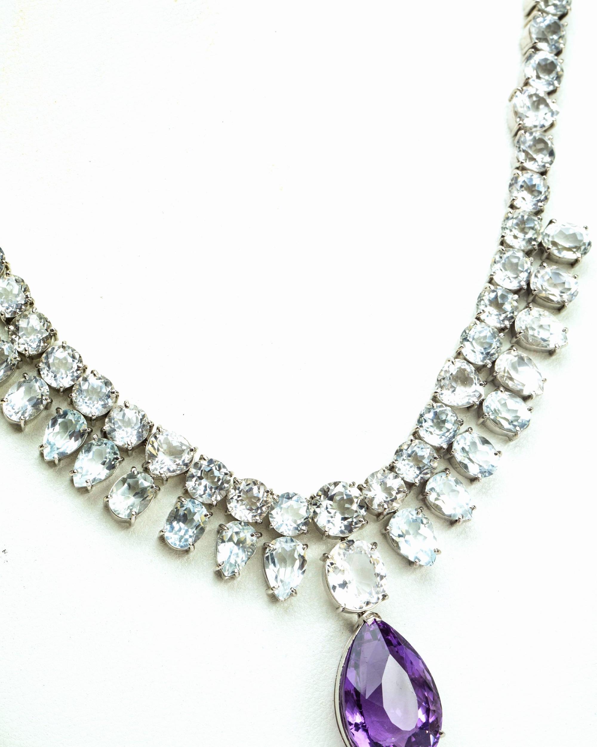 Women's 10ct Pear Cut Amethyst and Topaz Necklace For Sale