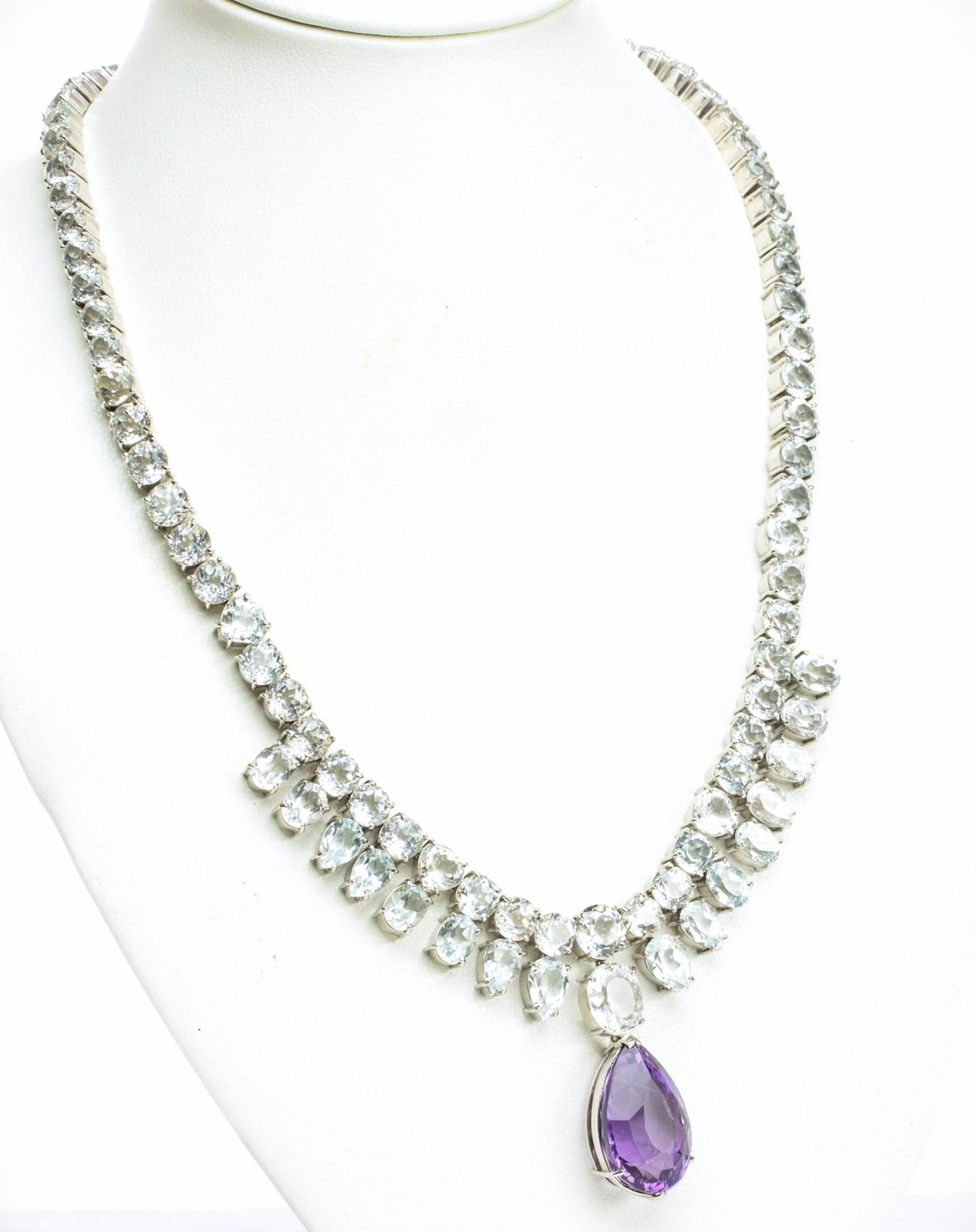 10ct Pear Cut Amethyst and Topaz Necklace For Sale 1