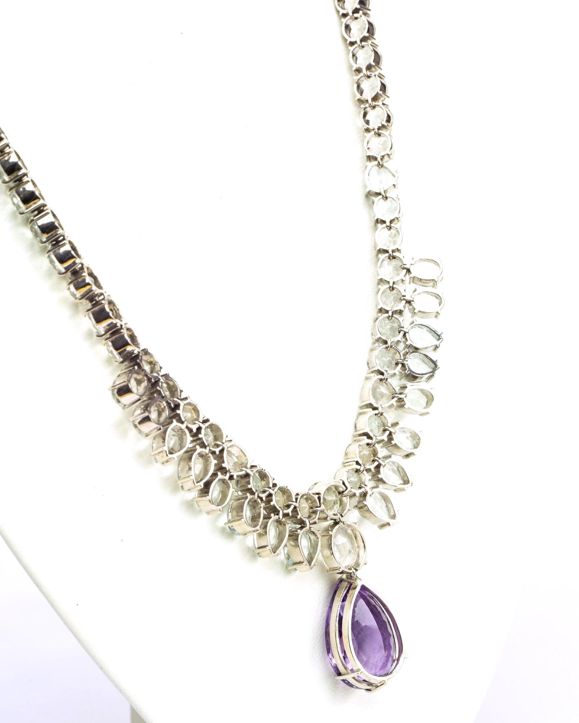 10ct Pear Cut Amethyst and Topaz Necklace For Sale 2