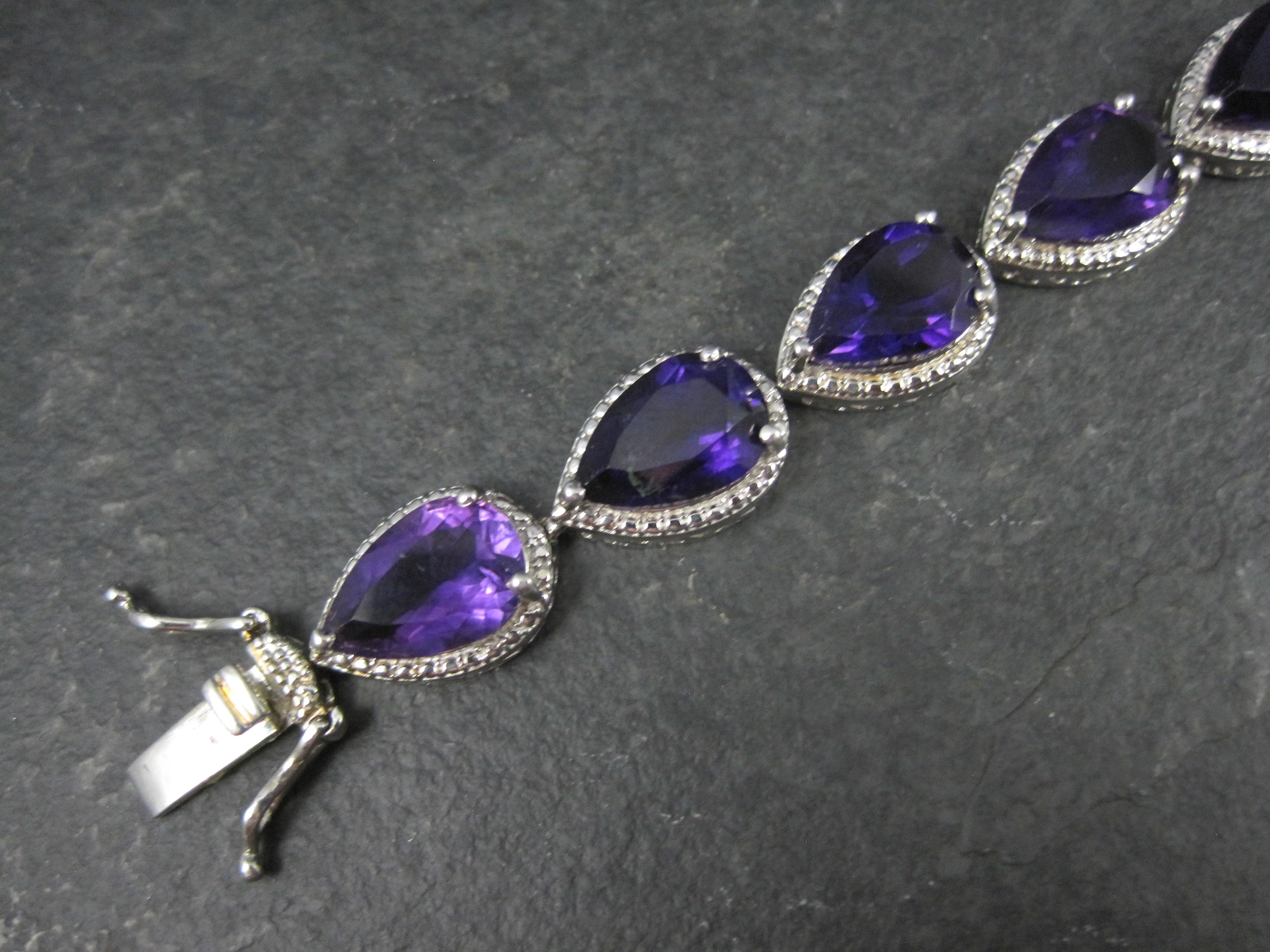 Modern Pear Cut Amethyst Bracelet Sterling Silver 7.25