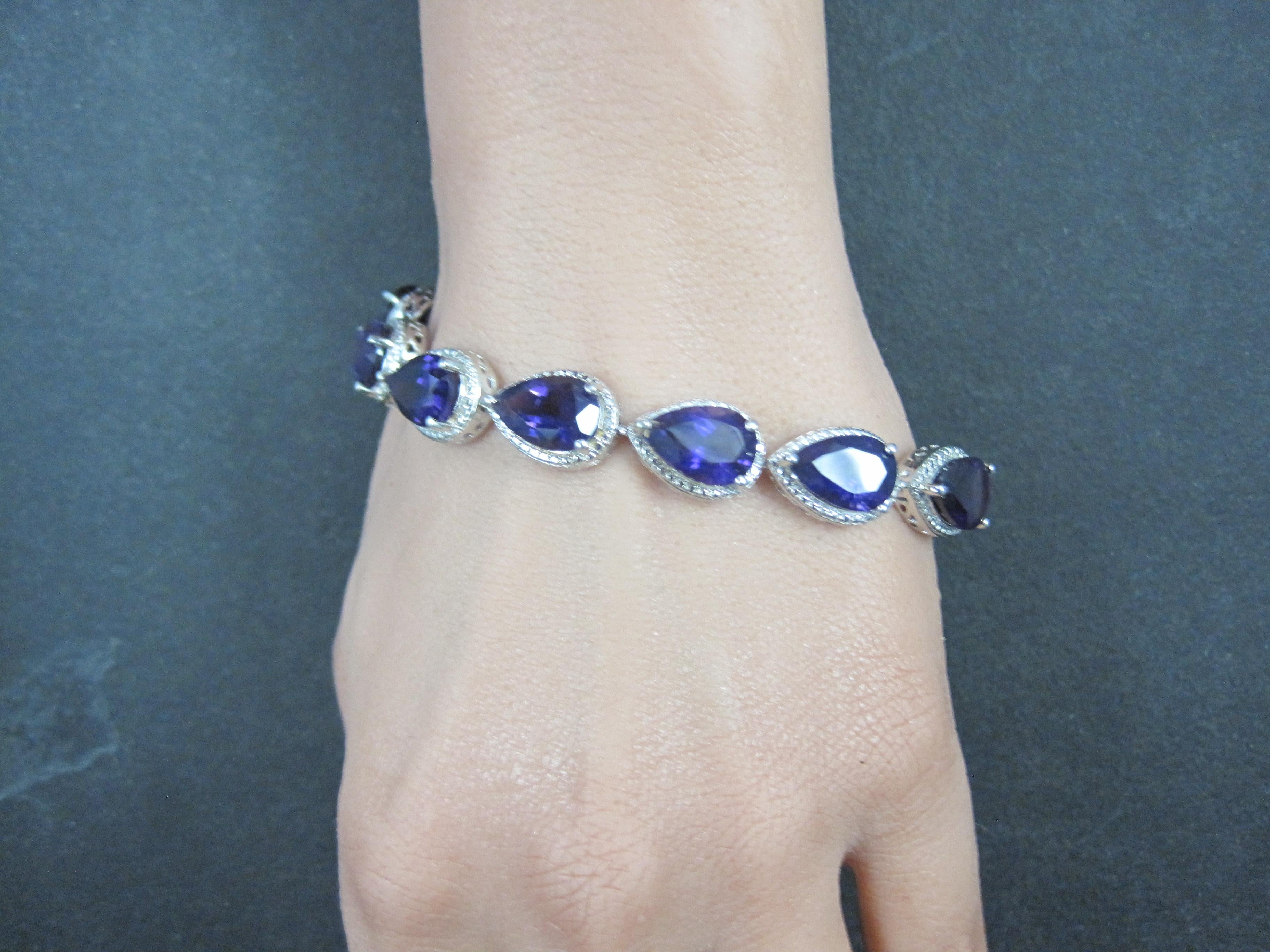 Pear Cut Amethyst Bracelet Sterling Silver 7.25