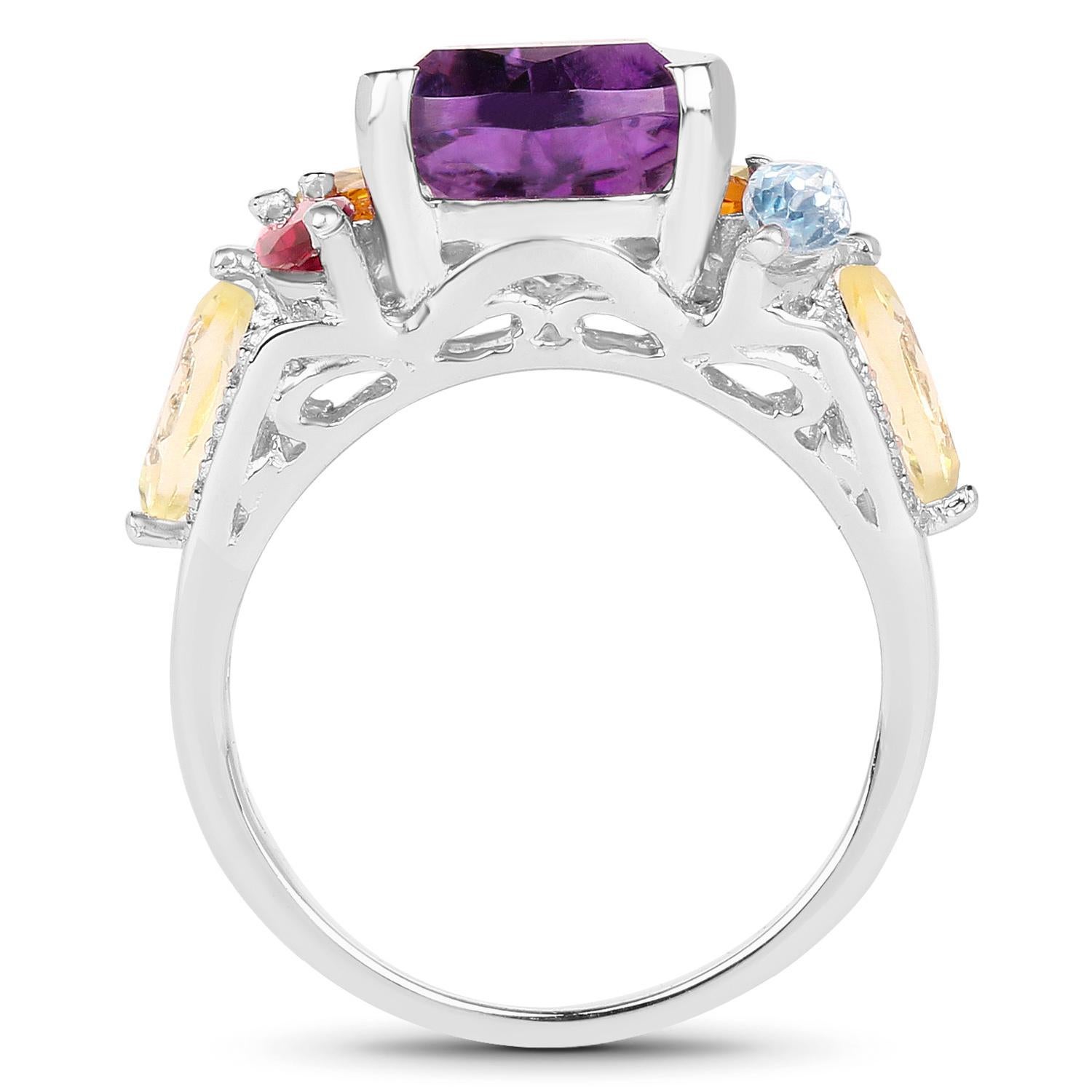 Women's or Men's Pear Cut Amethyst Cocktail Ring Multicolor Gemstones Setting 6.30 Carats For Sale