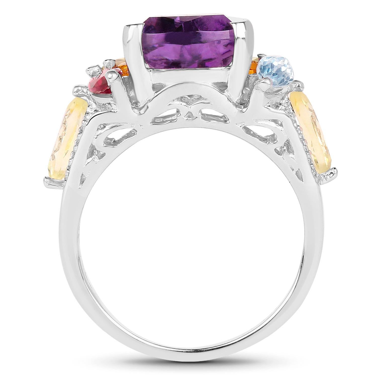 Pear Cut Amethyst Cocktail Ring Multicolor Gemstones Setting 6.30 Carats im Zustand „Hervorragend“ im Angebot in Aliso Viejo, CA