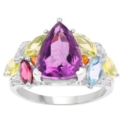 Pear Cut Amethyst Cocktail Ring Multicolor Gemstones Setting 6.30 Carats