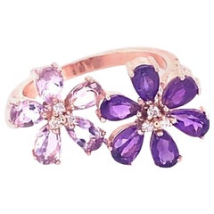Pear Cut Amethyst Diamond Rose Gold Cocktail Ring